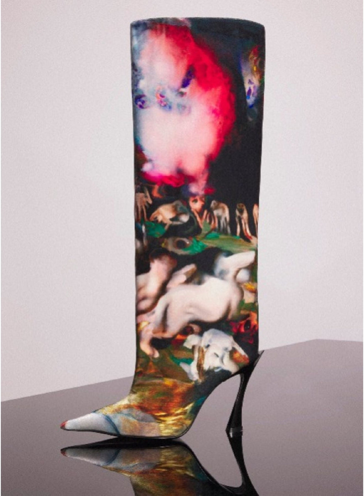PRINT MULTICOLOR SHOES 3 // Mugler x Ambera Wellmann printed velvet fang 95 knee high boots