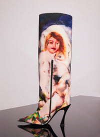PRINT MULTICOLOR SHOES 3 // Mugler x Ambera Wellmann printed velvet fang 95 knee high boots