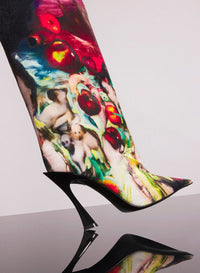 PRINT MULTICOLOR SHOES 3 // Mugler x Ambera Wellmann printed velvet fang 95 knee high boots