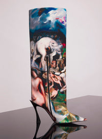 MUGLER X AMBERA WELLMANN PRINTED VELVET FANG 95 KNEE HIGH BOOTS