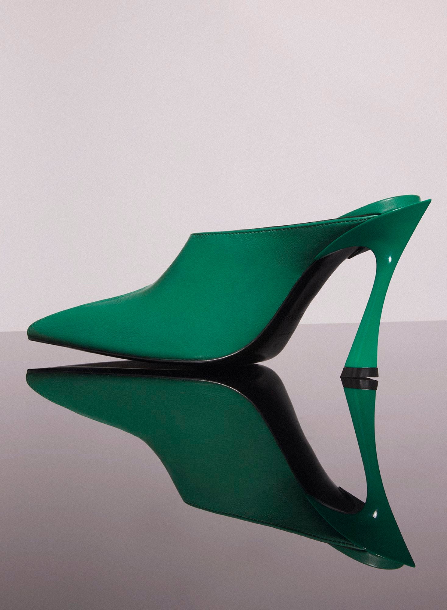 JADE GREEN LEATHER FANG 95 CUT-OUT MULE