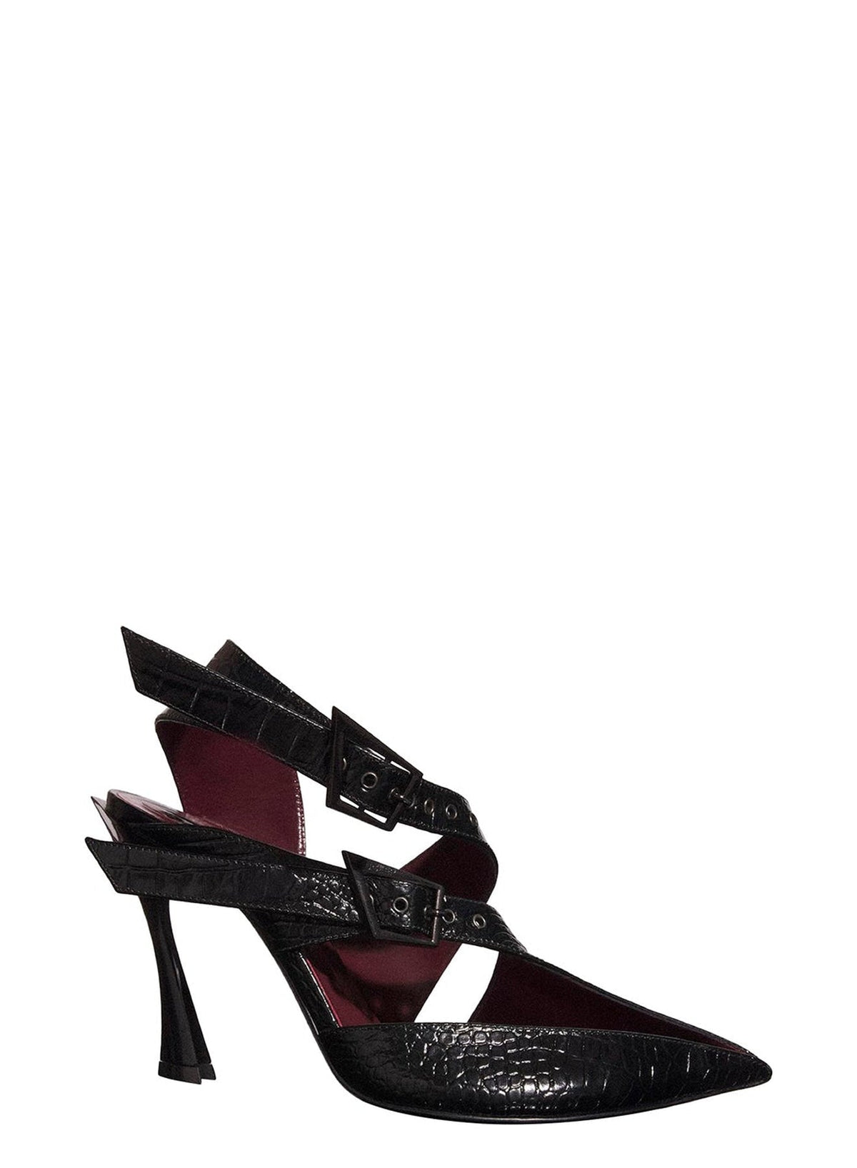 BLACK // black embossed crocodile buckled fang 95 mules
