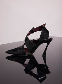 BLACK // black embossed crocodile buckled fang 95 mules