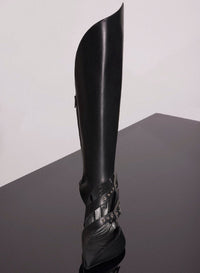BLACK // black leather buckled fang 95 knee high boots