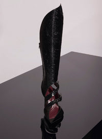 BLACK // black embossed crocodile buckled fang 95 knee high boots