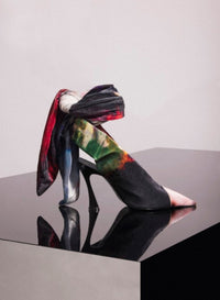 MUGLER X AMBERA WELLMANN PRINTED VELVET KNOT FANG 95 MULES