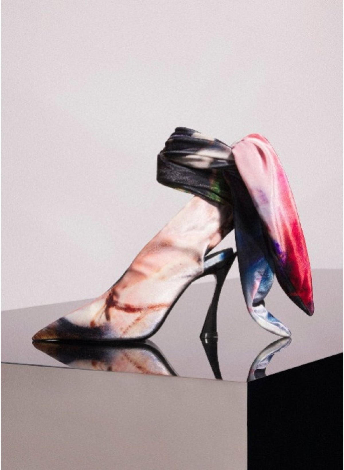 PRINT MULTICOLOR SHOES 2 // Mugler x Ambera Wellmann printed velvet knot fang 95 mules