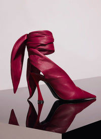 RED LEATHER KNOT FANG 95 MULES
