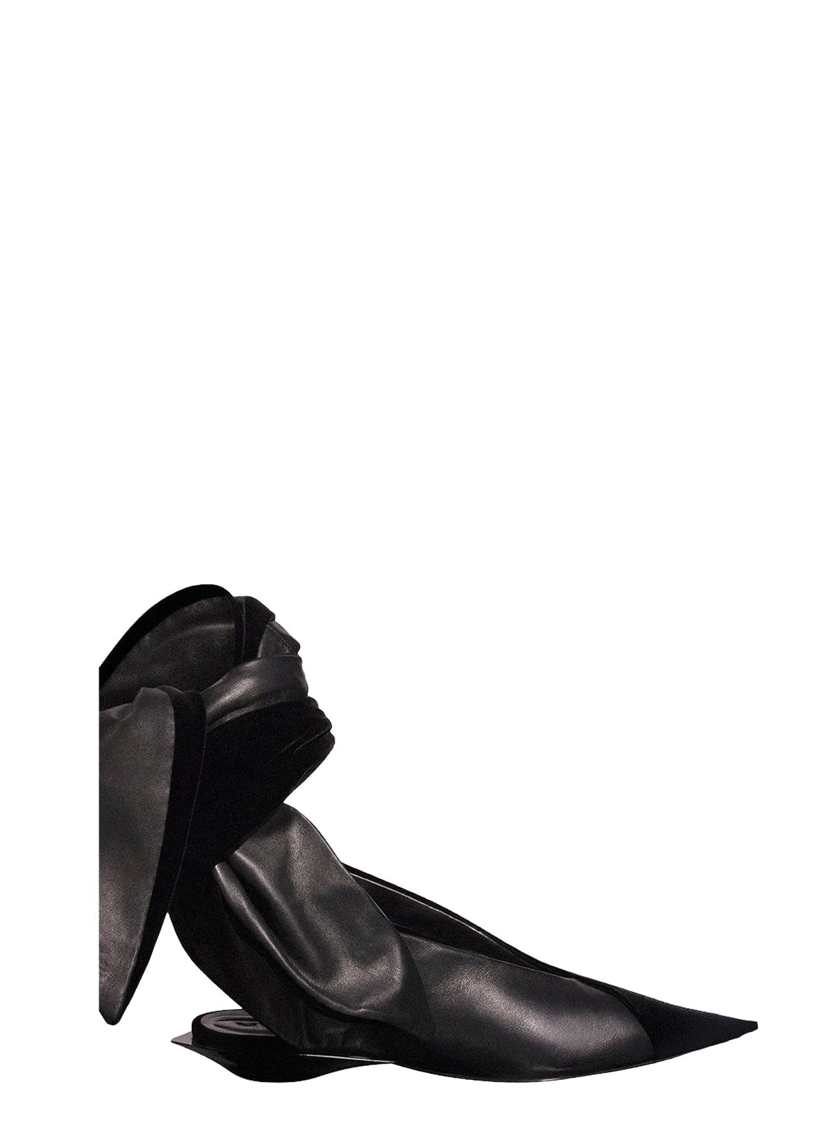 BLACK // black leather knot fang flat mules