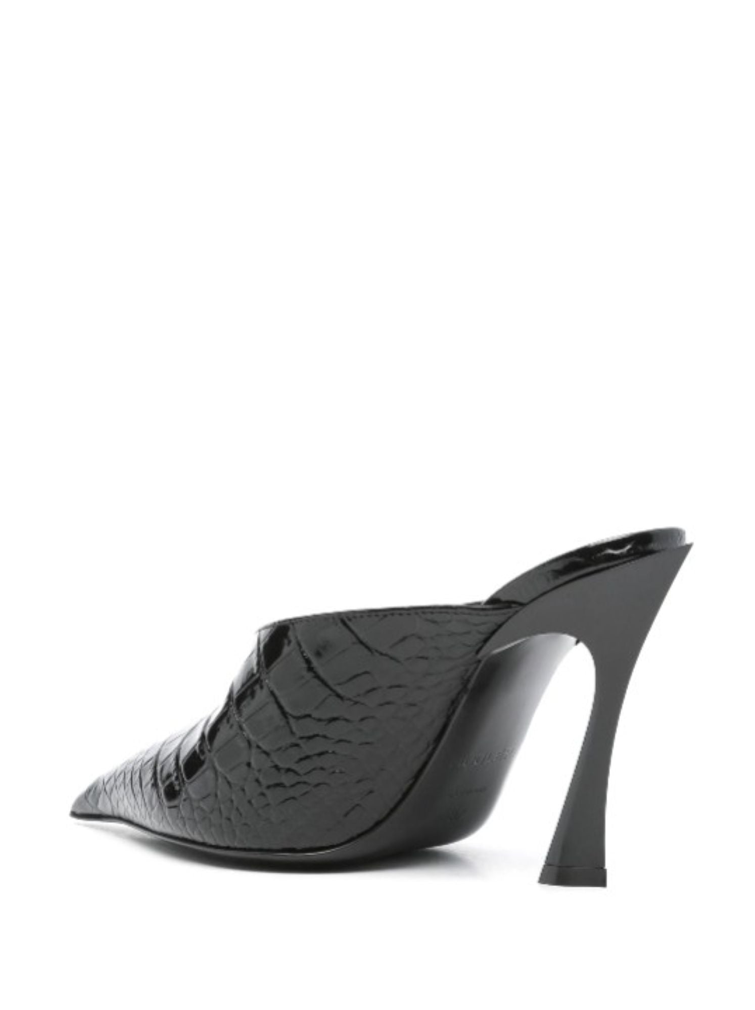 BLACK EMBOSSED CROCODILE FANG 95 MULES