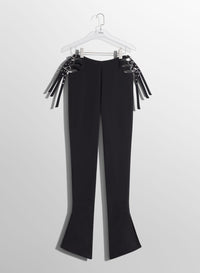 BLACK BUCKLED FLARE TROUSERS