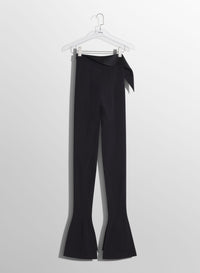 BLACK SATIN CUMMERBUND FLARE WOOL TROUSERS