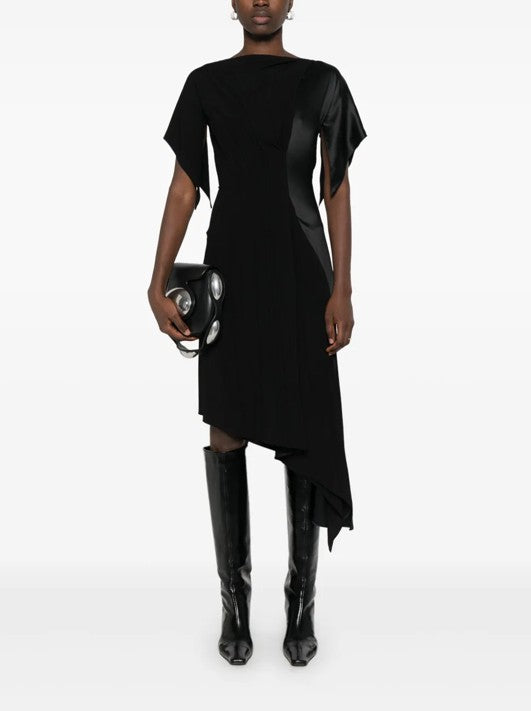 BLACK/BLACK // black pleated asymmetrical dress