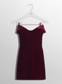 BLOOD RED VELVET AND SATIN MINI DRESS