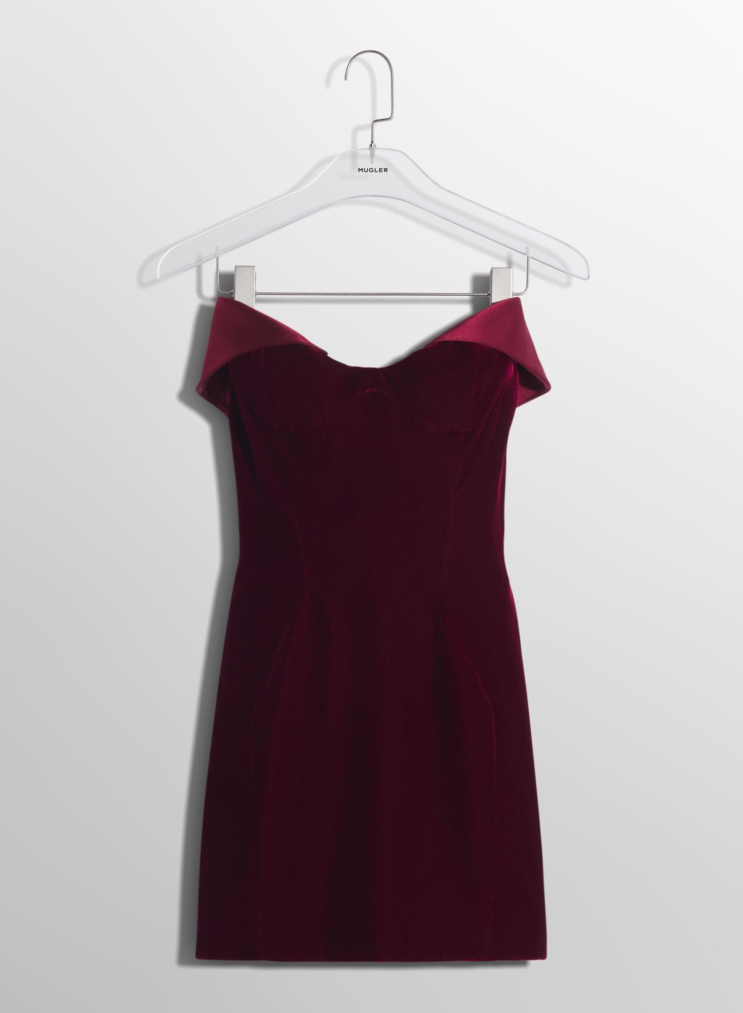BLOOD RED VELVET AND SATIN MINI DRESS
