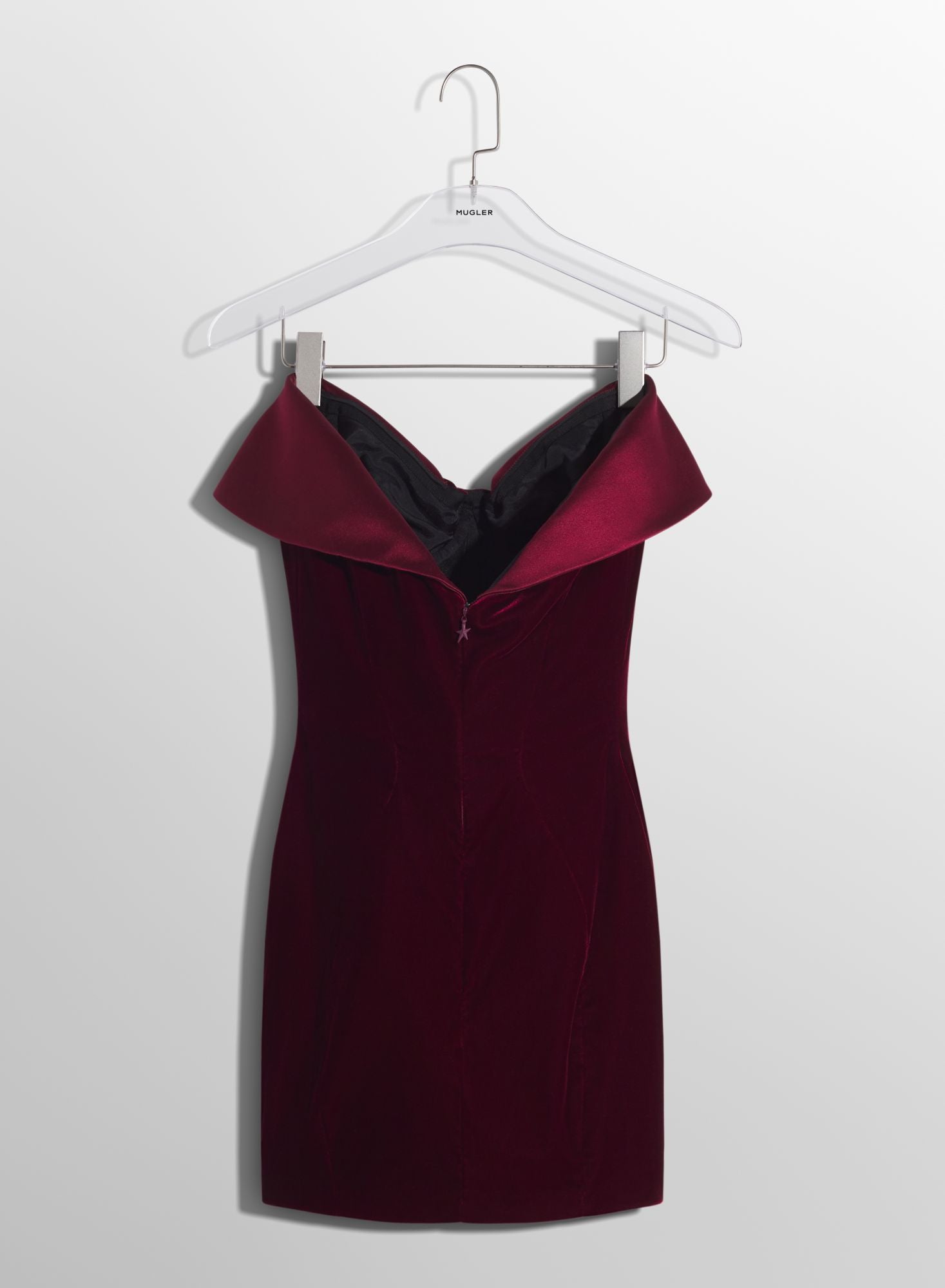 BLOOD RED VELVET AND SATIN MINI DRESS