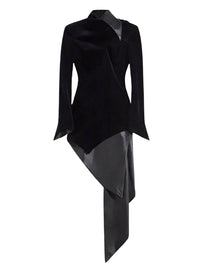 BLACK/BLACK // black asymmetrical velvet dress with leather collar