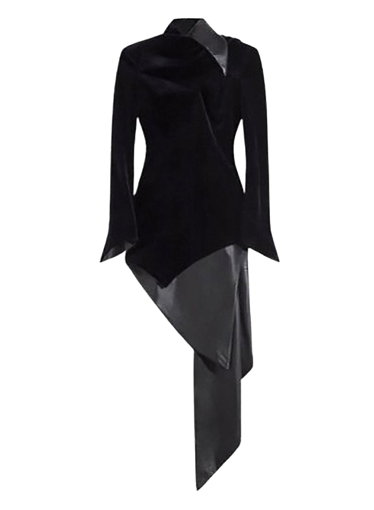 BLACK/BLACK // black asymmetrical velvet dress with leather collar