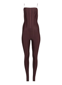 DARK RAISIN // burgundy boned stretch catsuit