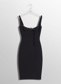 BLACK BUCKLED BUSTIER DRESS