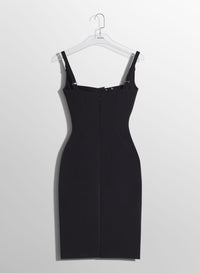 BLACK BUCKLED BUSTIER DRESS