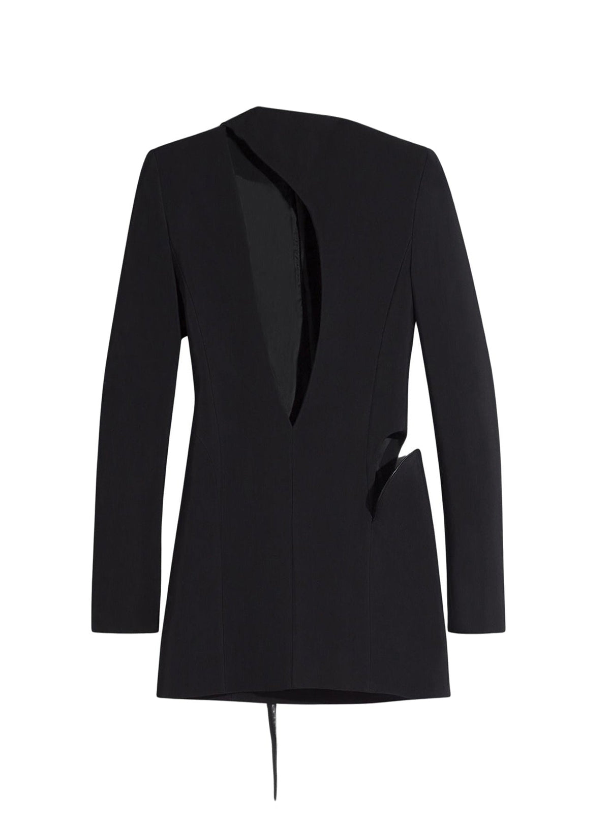 BLACK // black cut-out tailored dress with leather lapel
