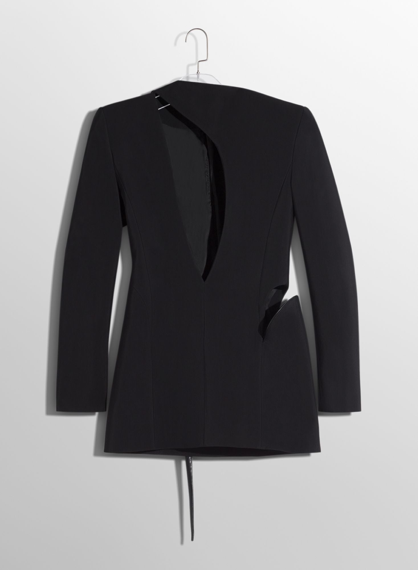 BLACK CUT-OUT TAILORED DRESS WITH LEATHER LAPEL