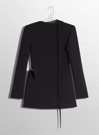 BLACK CUT-OUT TAILORED DRESS WITH LEATHER LAPEL
