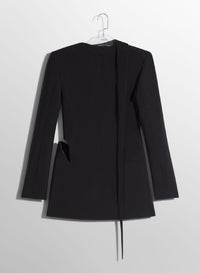 BLACK // black cut-out tailored dress with leather lapel