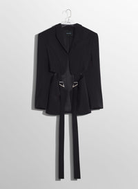 BLACK BUCKLED TAILORED WOOL JACKET