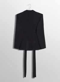 BLACK BUCKLED TAILORED WOOL JACKET