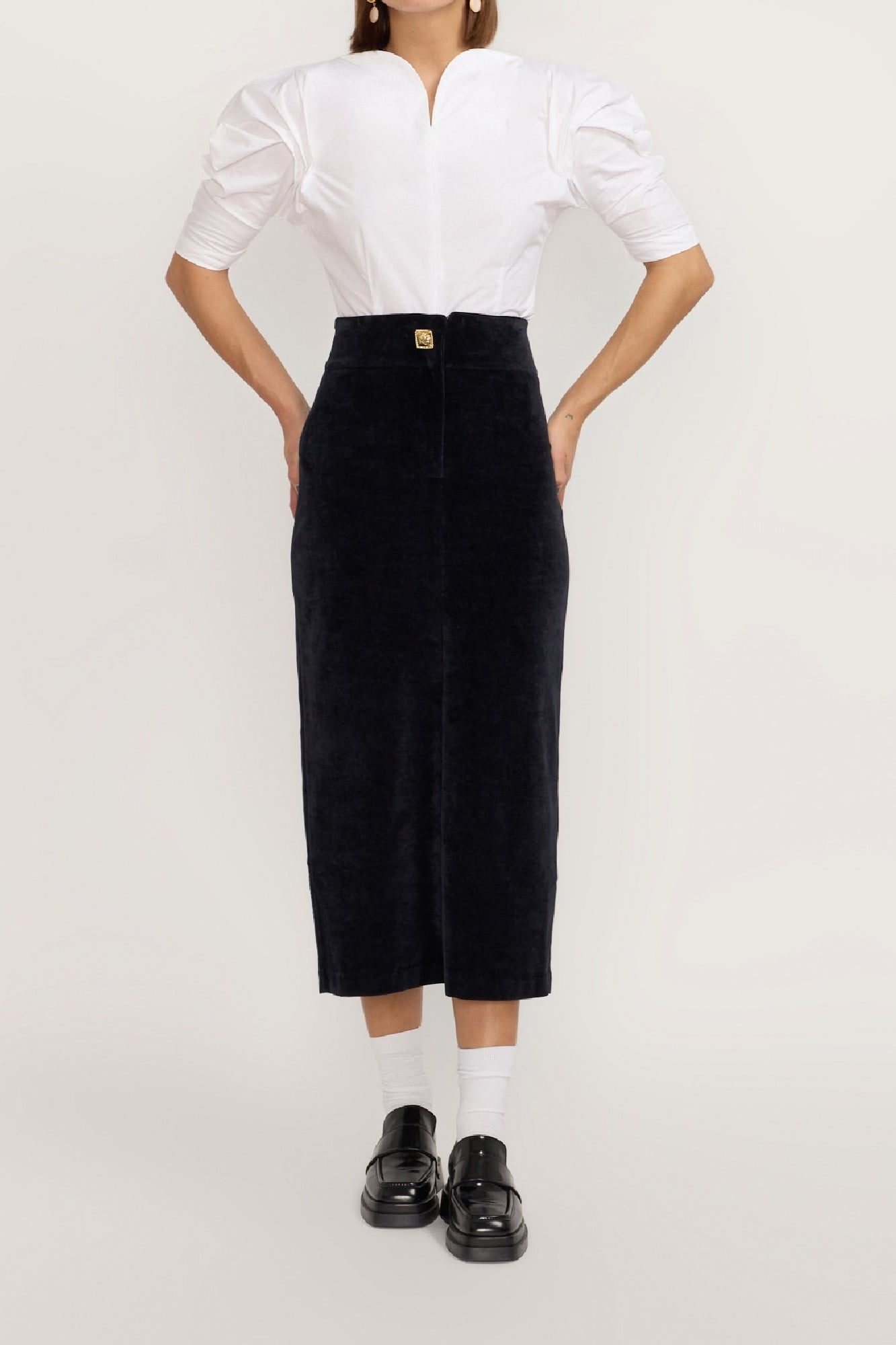 BLACK  JITISH VELVET Jupe midi en velours noir