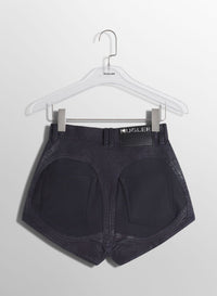 MIDNIGHT BLUE/BLACK // midnight blue bi-material denim shorts