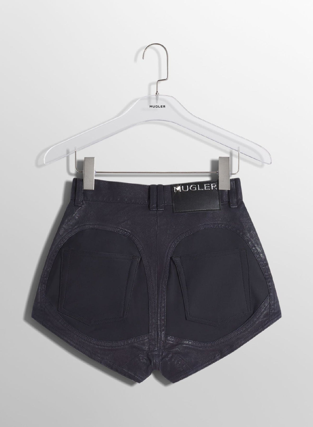 MIDNIGHT BLUE/BLACK // midnight blue bi-material denim shorts