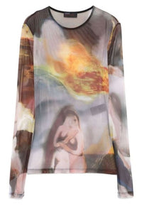 MUGLER X AMBERA WELLMANN IMPOSSESSION PRINTED TOP