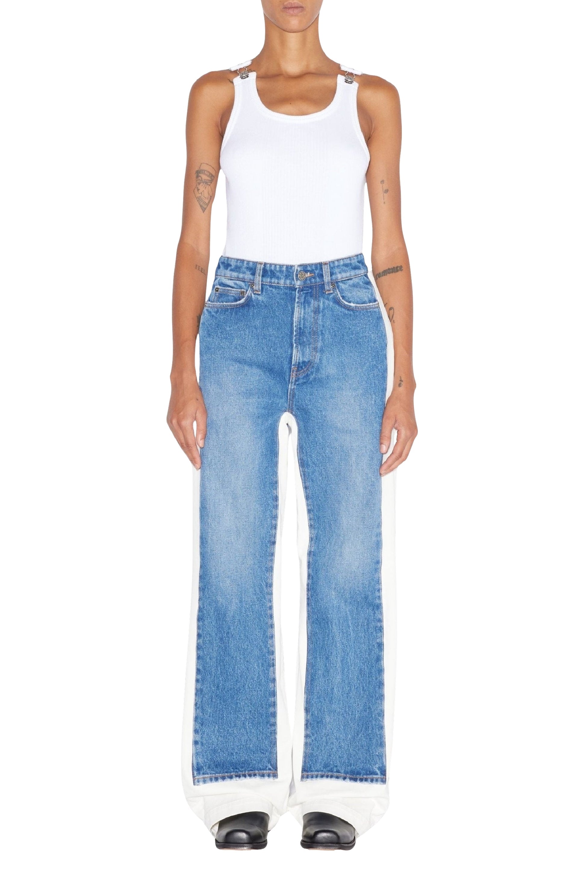 Pantalon imprimé en denim - Vintage Blue & White