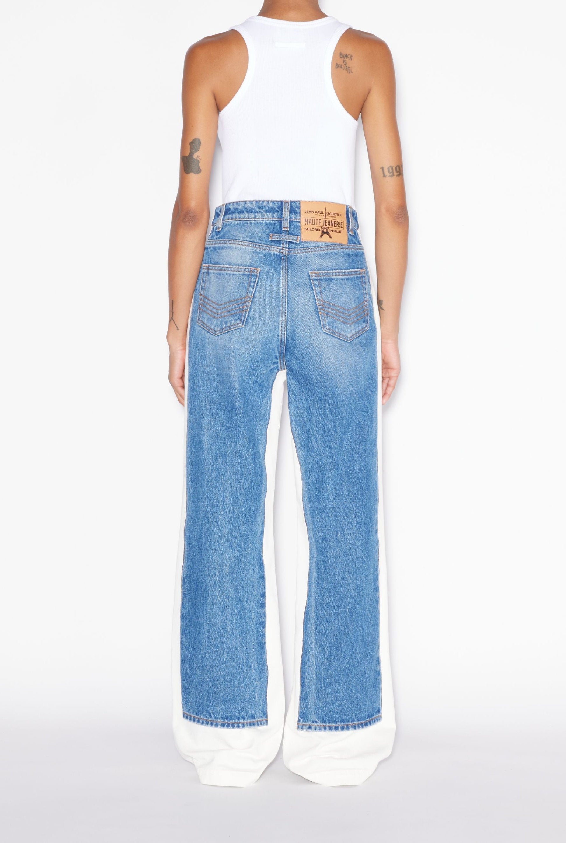 Pantalon imprimé en denim - Vintage Blue & White