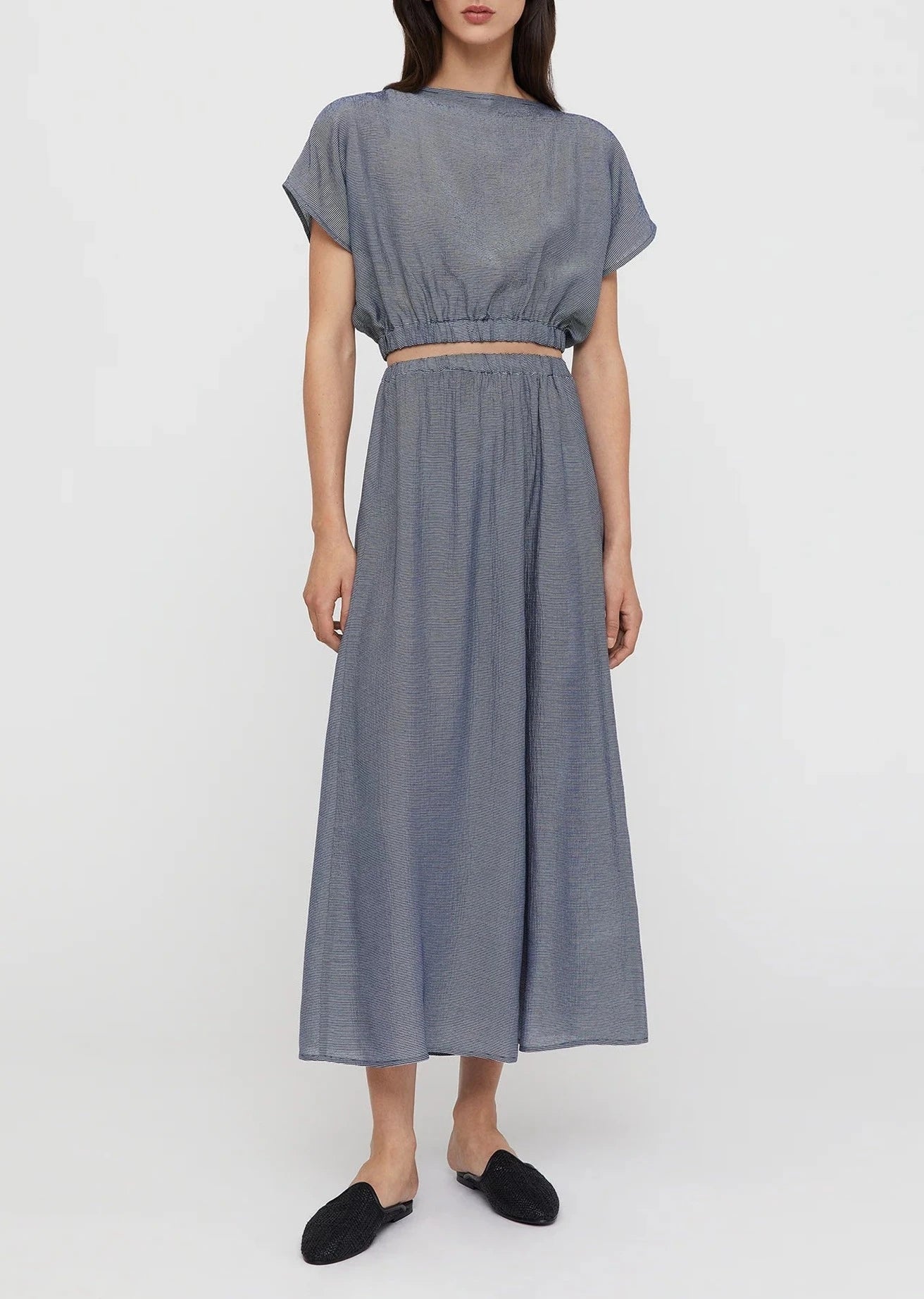 Jupe midi à rayures - Dark Azure Stripe