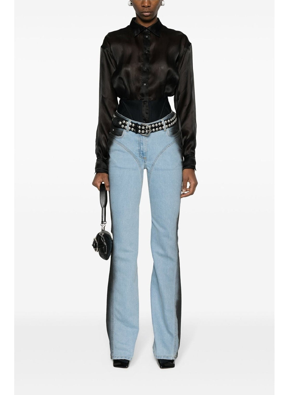 BLACK // black organza shirt bodysuit