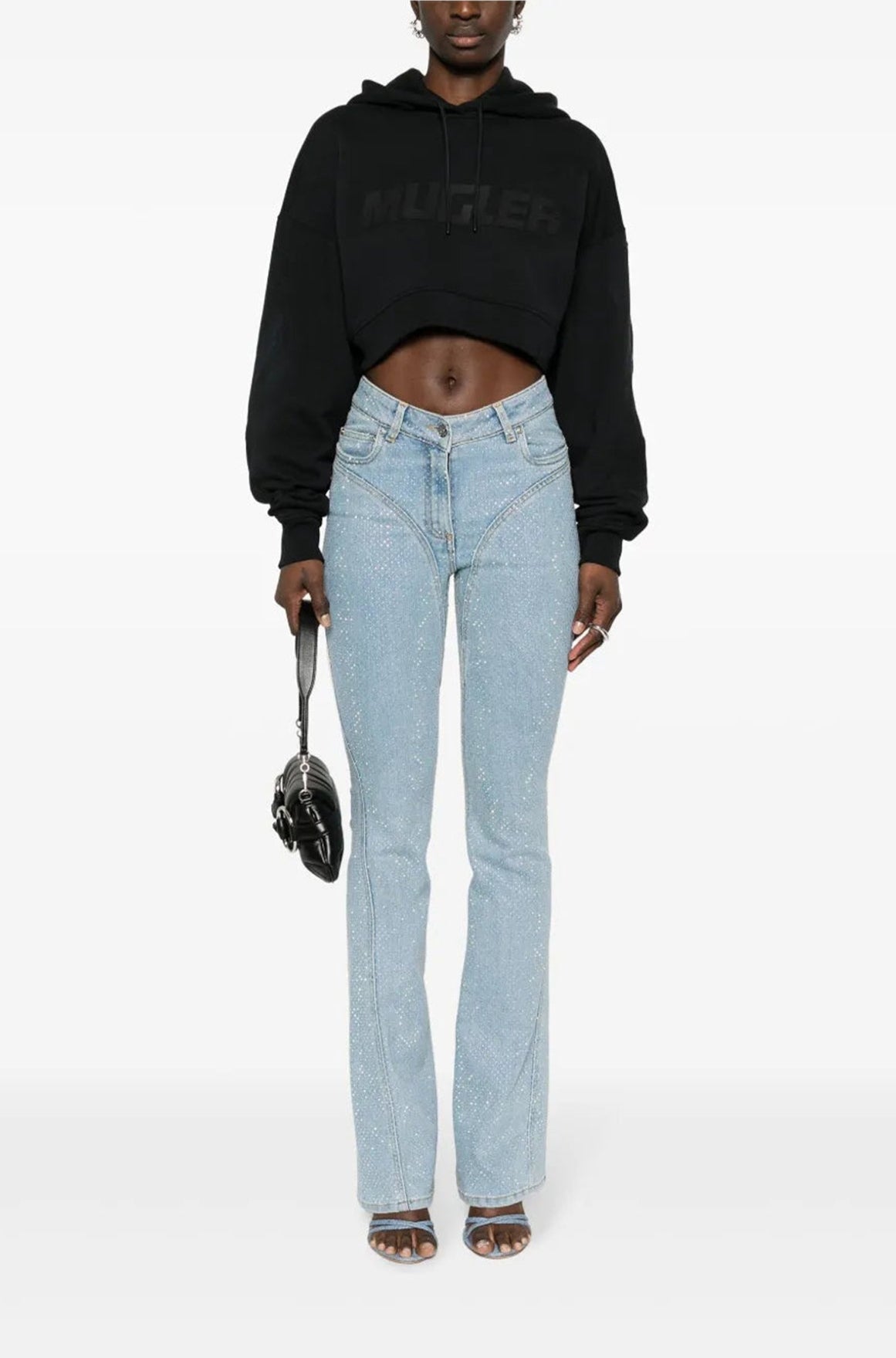 CROPPED MUGLER LOGO HOODIE