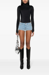 BLACK MICRO DENIM SHORTS