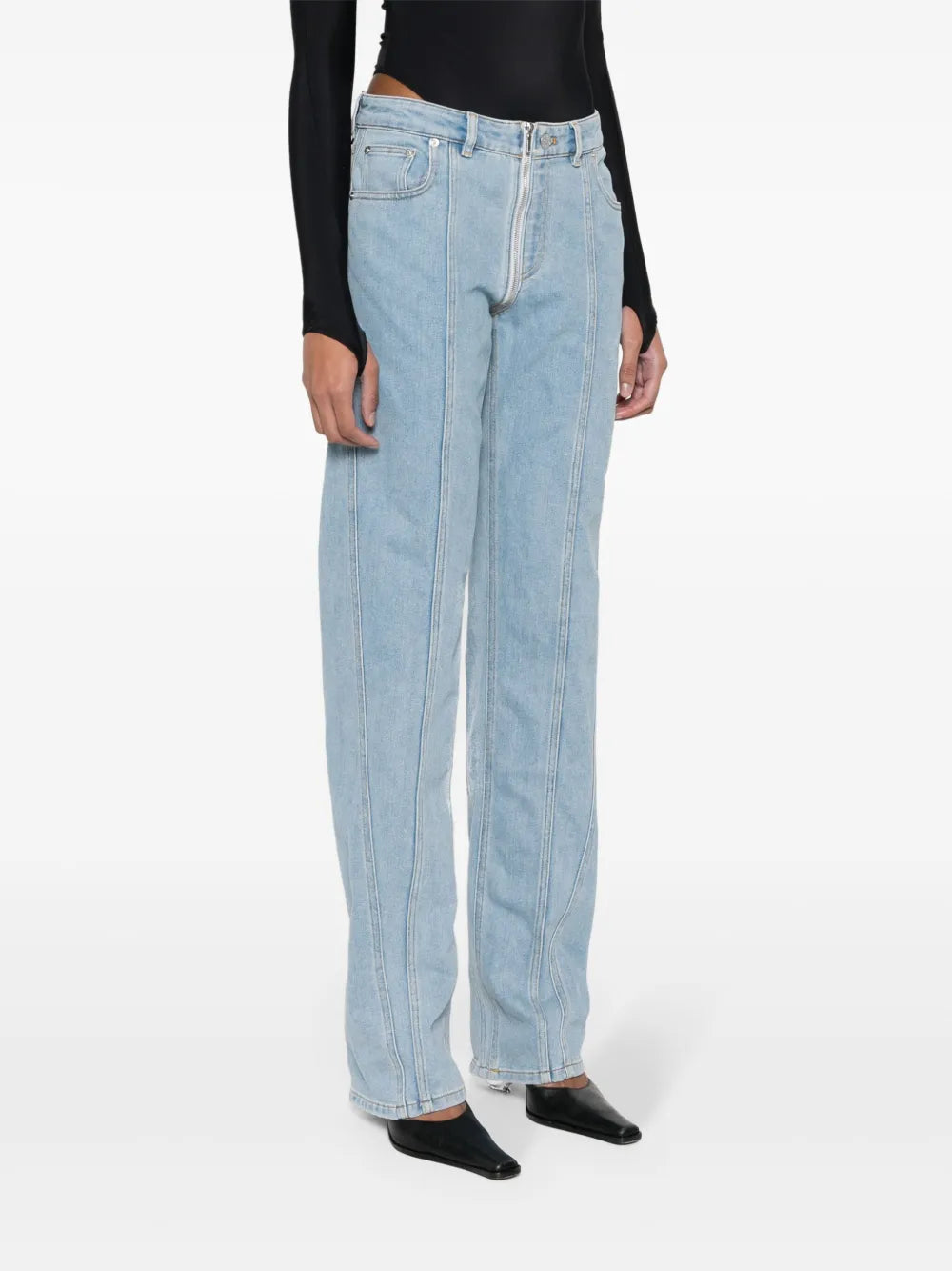 BLACK ZIPPED CROTCH DENIM PANTS