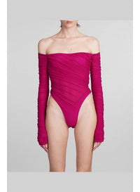 MAGENTA // magenta ruched mesh bodysuit