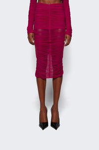MAGENTA RUCHED MESH SKIRT