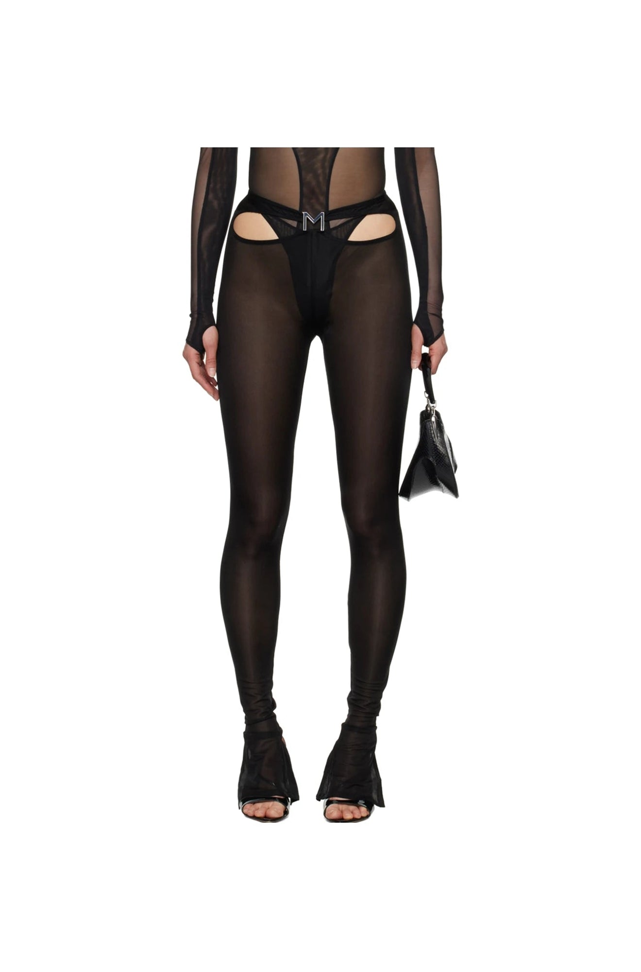 BLACK SHEER M CUT-OUT PANTS
