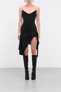 BLACK ASYMMETRIC BUSTIER DRESS