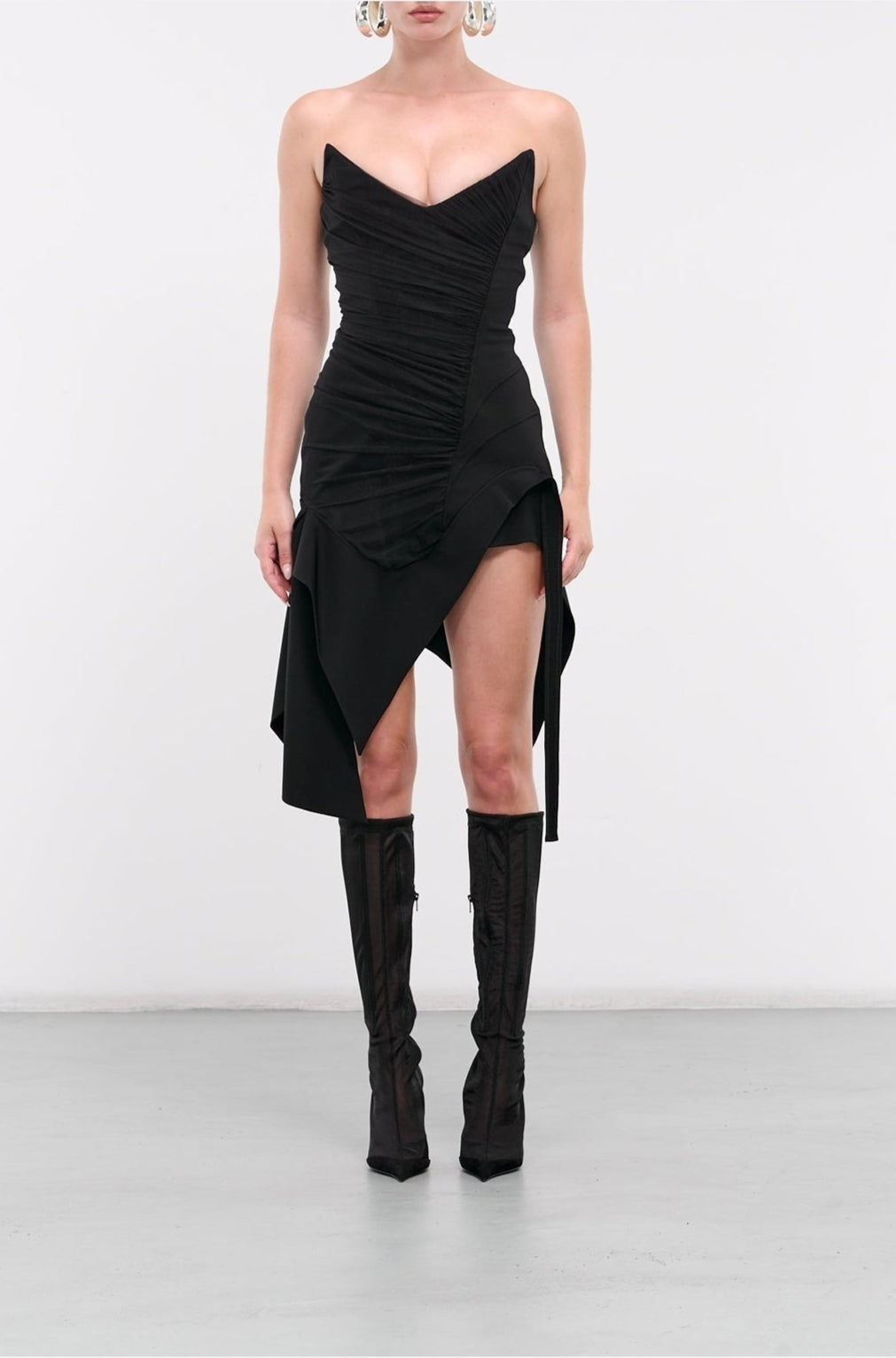 BLACK ASYMMETRIC BUSTIER DRESS
