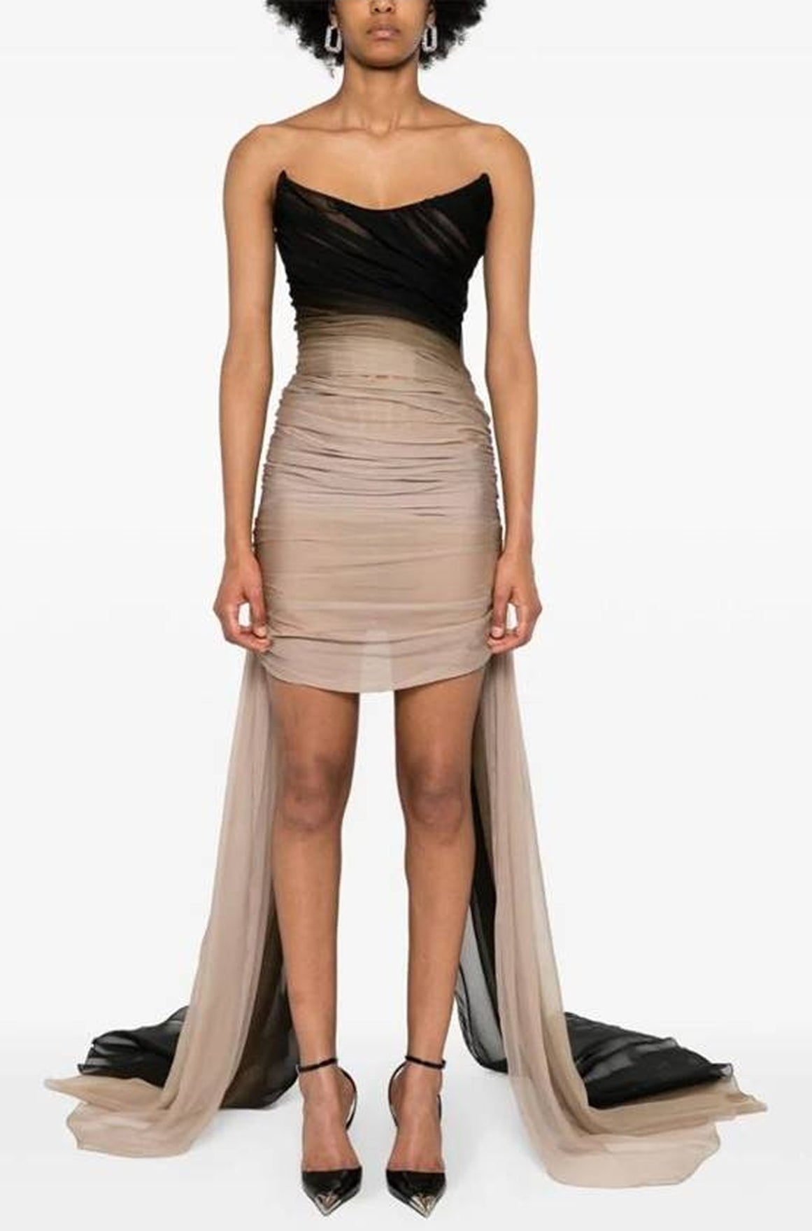 GRADIENT CORSET DRESS WITH VEIL TRAIN