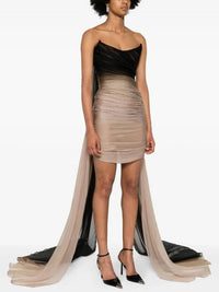 GRADIENT CORSET DRESS WITH VEIL TRAIN