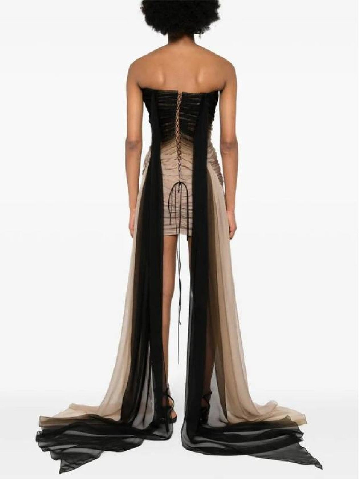BLACK // gradient corset dress with veil train